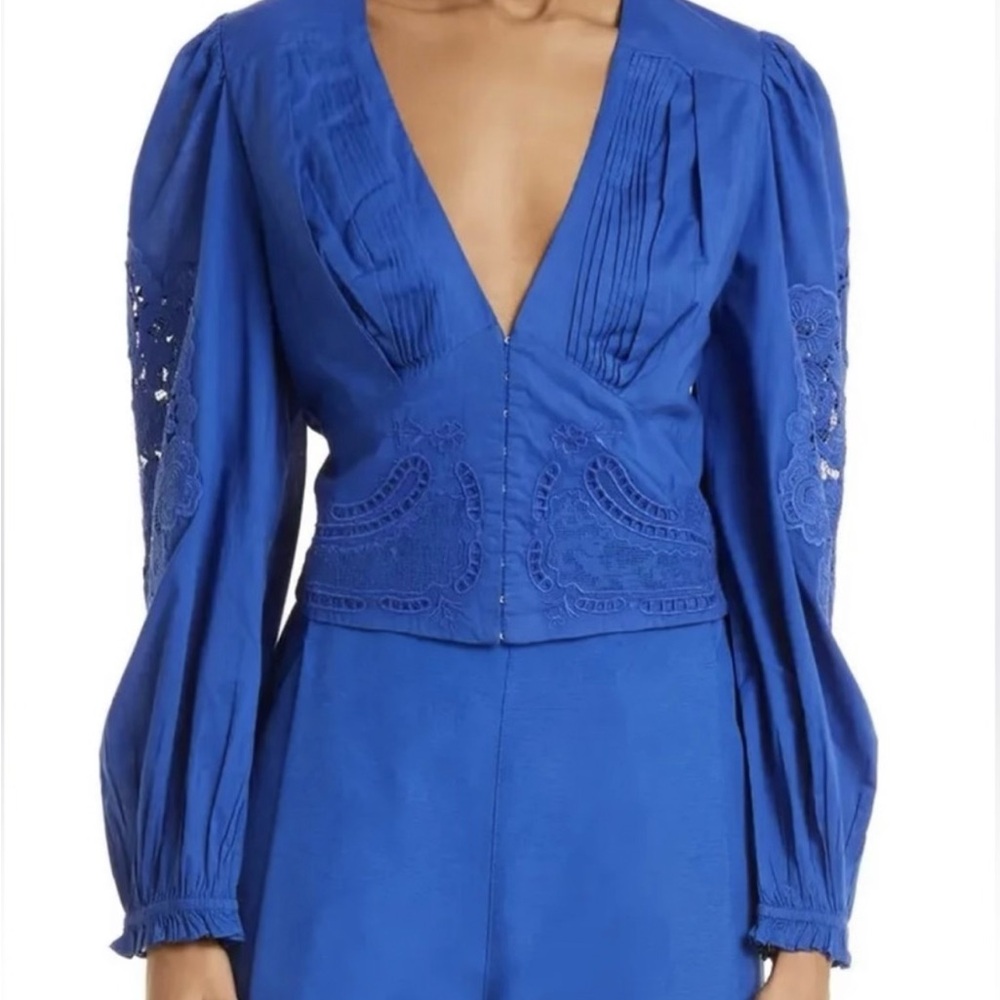 FARM Rio Royal Blue Embroidered Blouse